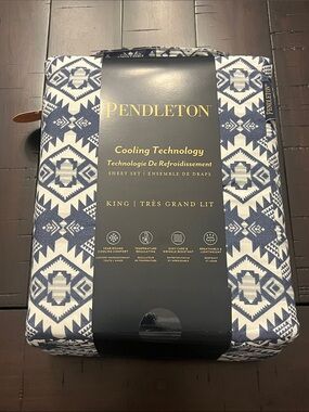Pendleton Westward Journey King Sheet Set blue new Flat, Fitted, 2 Pillowcases